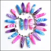 Charms Purple Pink Yellow Blue Stripe Agate Stone Pelare form Charms Point Chakra Pendants for Jewelry Making Drop Deli Dhseller2010 DHTHM