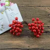 Faux Floral Verdure 25 pcs50 tête 7mm Mini Fleurs Artificielles Baies Cerise Farine Fils Bouquet De Mariage Maison Décoration De Noël DIY Couronne Scrapbook J220906