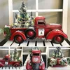 Décorations de Noël Joyeux Année Table Avec Lumières Rouge Camion De Ferme Transportant Arbre De Noël Résine Statue Ornements 2023 220908