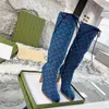 Designer Laarzen Hoge Vrouwen Knie Vrouw Lange Laarsjes 8.5CM Hakken Doek Prints Klassieke Lace-up Winter Dame Schoenen luxe EU43