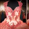 Casual jurken Coral Quinceanera 2022 Vestidos de 15 anos baljurk kralen ruches Organza gezwollen formele plus size zoete 16 jurk