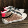 Итальянский бренд Golden Mid Star Sneakers Высокие женские туфли золотой розово-золотой блеск Классический леопардовый белый Do-old Dirty Designer Shoe