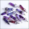 Charms Purple Stripe Agate Stone Pillar Shape Charms Point Chakra Pendants For Jewelry Making Drop Delivery 2021 Findings Dhseller2010 Dh72U