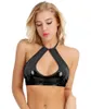 Ladies Shiny Catsuit Costumes Faux Leather Wet Look lace-up bra Tops Dancewear Sexy Clubwear Costumes