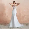 Décolleté transparent en mousseline de soie corset robe de mariée sans manches robe de mariée sirène YS36378