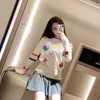 New Women Girl Fall Winter Sweaters Cardigans Full Sleeve Sticked Sweaters V Neck Basic Knitwear Rainbow Jacket Loose Pullover Fish Style Topps