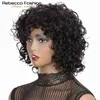 Синтетические парики Ребекка короткие вьющиеся человеческие парики для волос для чернокожих женщин Перуанский Реми Полный парик с челком надувным кудря