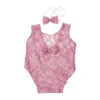 Set di abbigliamento Punzioni pografiche per bambini senza schienale a pizzo bowknot cavo outfit da ragazze nato