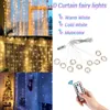 Dizeler LED perde dize ışıkları peri bakır tel ışığı usb destekli su geçirmez çelenk 8 Mod Xmas yatak odası dekoru için uzaktan kumanda