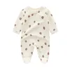 Print Newborn Jumpsuit with Footies Pure Cotton Rompers Long Sleeve Zip Front Infant Baby Outfits Clothes