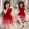 Robes de fille Robes d'enfants pour les filles Mesh Girl Child Dress Sequin Kid Dress Summer Kids Costume For Age 4 5 6 7 8 9 10 11 12 13 Ans 220908