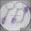 Keychains Natural Stone Amethysts Crystal Quartz Keychain Crystals Bead Pendant Keyrings Key Ring Bag Tillbehör Juvelr DHSeller2010 DHI1E