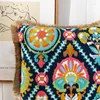 Pillow Boho Floral Embroidered Cover Cotton Tassels Retro Fall Case Home Decorative Sofa Waist Living Room Throw Pillows