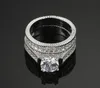 Fashion Luxury Famous Brand Jewelry Women Ring 925 Silver Wedding Band Jewelry Set Sz 5-12