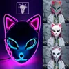 LED Glowing Cat Face Mask Party Decoration Cool Cosplay Neon Demon Slayer Fox Masks For Birthday Present Carnival Party Masquerade 909