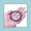 Beaded Strands Natural 8Mm Gorgeous Lapis Lazi Healing Crystal Stretch Beaded Bracelet For Unisex Freindship Gift Handmade Jewlerry Dhdew