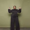 Survêtements automne grande taille survêtement femmes deux pièces ensemble solide à manches longues plissé haut jambe large pantalon costume loisirs lâche 2 tenues