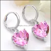 Earrings Necklace 6 Sets/Lot Wedding Jewelry Pendants Earrings Sets Heart Pink Kunzite Gems 925 Sier Necklaces Cz Zircon Jewelty For Dha3R