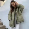 Women's Down Parkas Fashion Green Winter Warm Coat Women Casual Loose Single Breasted Pocket Jackets Autumn Winter Parkas Outwear 220909