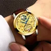 Orologi da polso AILANG Uomo Business Luminoso 30M Display impermeabile Meccanico automatico Fasi lunari Puntatore a 12 ore Orologio con cinturino in pelle 6812A