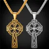 18K GOUD VERLANDENDE roestvrij staal Keltische christelijke sieraden Triquetra Viking Triple Horn of Odin Celtic Cross -kettingen Pendant253i