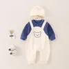 Overaller 0-12m f￶dd baby v￥rens h￶sten rompers Pure Solid Baby Boys Girls Cotton Soft Jumpsuits Gift Round Cap Leisure Kids Overall 220909