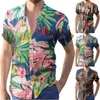 Camisas casuais masculinas de manga curta do Down Men Spring e Summer Top Floral Print Colorful Lapeel Shirt Outdoor Lady Athletic