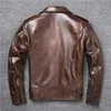 Men's Leather Faux Natural Oil Wax Calf Skin Jackets Vintage Yellow Brown Jacket Thick Turn Cowhide Slim Coats 220909