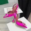 Amina muaddi Geklede schoenen sandalen Satijnen puntige slingbacks Vlinderdaspumps Kristal-zonnebloem hoge hak schoen 10cm Luxe designer feestbruiloftschoenen voor dames met doos