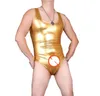 Costumi Catsuit da uomo Tuta fitness elasticizzata monopezzo Senza maniche Body effetto bagnato Body metallizzato lucido per Clubwear sexy per adulti