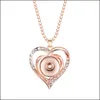 Collane con ciondolo Bottone a pressione Gioielli con strass Sier Oro rosa Ciondolo a forma di cuore Fit 18Mm Bottoni a pressione Collana per donna Uomo Noo Dh7Wl