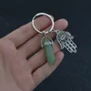 Sześciokątna kryształowa kolumna Kamień naturalny klęcznik Fatima Palm Charm Ametyst Rose Quartz Tiger Eye Lapis Green Aventuryna Key Pierścienie Bag wisi biżuteria