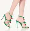 우아한 브랜드 여성 Cerise Sandals Shoes Crystal Cherries 장식 2 스트랩 레이디 검투사 Sandalias 파티 웨딩 드레스 섹시 펌프 EU35-43 Box