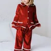 Piżama czerwona Boże Narodzenie chłopca dziewczyna ciepła rodzina Zestawy piżamowe Złote Velvet Kids Match Pajamas Ubranie Dzieci Ubranie Maluch PJS 220909