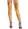 1 Pair of Women Catsuit Costumes Accessories Wet look Shiny metallic Stretchy Footless Thigh-high leg sleeve Tights Stockings for Sexy Evening Party Club Stocking