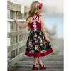 Robe de princesse rétro à imprimé Floral pour filles, tenue de princesse élégante avec bretelles à nœud, mode irrégulière pour enfants 1-5T