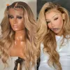 Ombre Honey Blonde Body Wave V Part Wigs 100% Unprocessed Human Hair Wig Loose Wavy Brown U Shape Full Machine Made None Lace