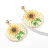 Orecchini pendenti Moda Metallo Rattan Intrecciato Stampa Girasole Accessori creativi per gioielli da banchetto retrò da donna