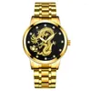 Wristwatches Luxury Watches For Men Golden Stainless Steel Chinese Dragon Luminous Sculpture Quartz Reloj Hombre Montre