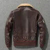 Мужская кожаная искусственная пилотная куртка Vintage Vintage Brown Loak Poat шерстяное воротнич