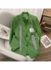 Women's Suits Commute Green Suit Women's Spring And Autumn British Style Design Tie Solid Color Long Sleeve Black Blazer Coat Female