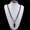 Pendant Necklaces Volcanic Stone Seven Chakras 8mm Buddhist Rosary Bracelets With Irregular Agates Long Necklace Women Charms Gift