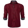 Camisas casuais masculinas clássicas masculinas de camisa da camisa de homem para baixo colarinho para baixo para homens causais manga longa vinhos de moda vermelha