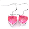 Dangle Lustre 6 Paires 925 Sier Rose Coeur Bi Couleur Tourmaline Pour Les Femmes Crochets Boucles D'oreilles Bijoux Nouveau Cadeau De Vacances Drop Delivery 2 Dhpbs