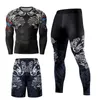 Herrspår 2/3st män Tracksuitkomprimering Set Workout Sportwear Gym Clothing Fitness Lång ärm tätt topp midja Leggings sportdräkter 220909