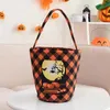 Halloween Basket Plaid Canvas Bucket Party Favor Trick or Treat Tote Storage Bag med handtag Holiday Presentv￤skor f￶r barn 909