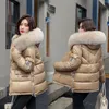 Kvinnor Down Parkas Big Fur Collar Jacket Winter Overcoat Bright Down Jacket For Women Coat Puffer Hooded 220909