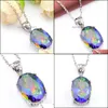 Pendanthalsband 6st/Lot Holiday Gift Oval Rainbow Blue Mystical Topaz Gemstone 925S Sier Halsband CZ Pendants Jewelry Unisex Drop DH504