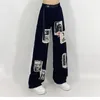 Kadınlar jeans grunge punk patchwork siyah kadınlar hip hop sokak kıyafeti baskı büyük boy geniş bacak pantolonları 90s vintage moda pantolon 220907