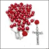 B￤rade halsband 6mm Occhiali di Perle Perline Crocifisso Croce per Uominnne Rosario Battesimo Cattolico Regali Drop Delivery 2021 Je Dhwxm
